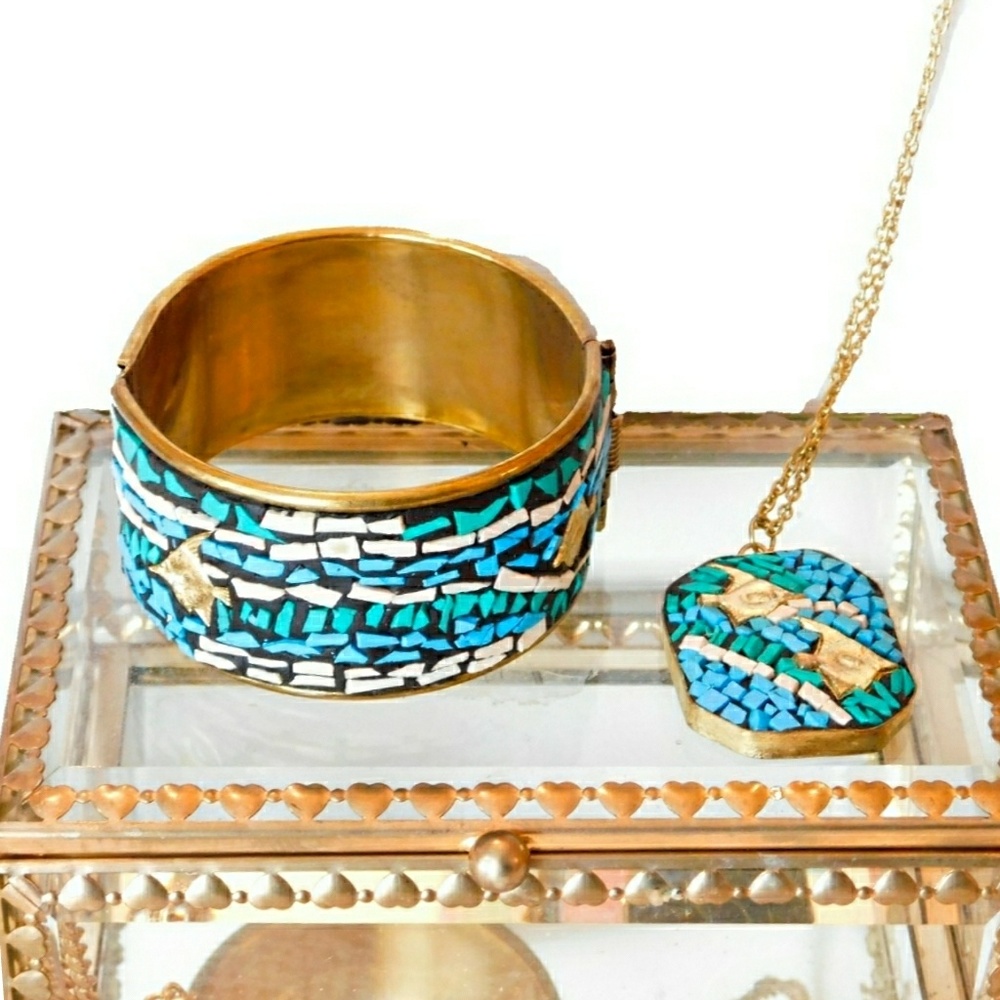 **SOLD***🌞NEW - BLUE MOSAIC NECKLACE - Picture 3 of 4